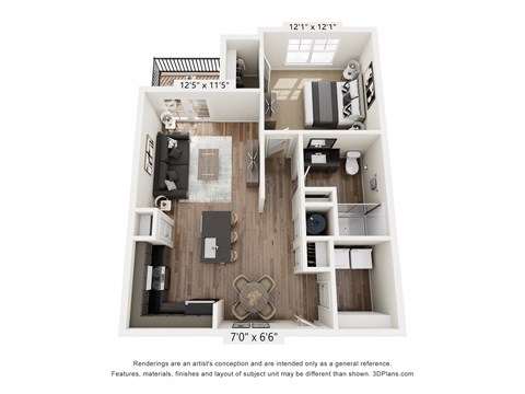Floor plan for 1 bed, 1 bath, 776 sqft